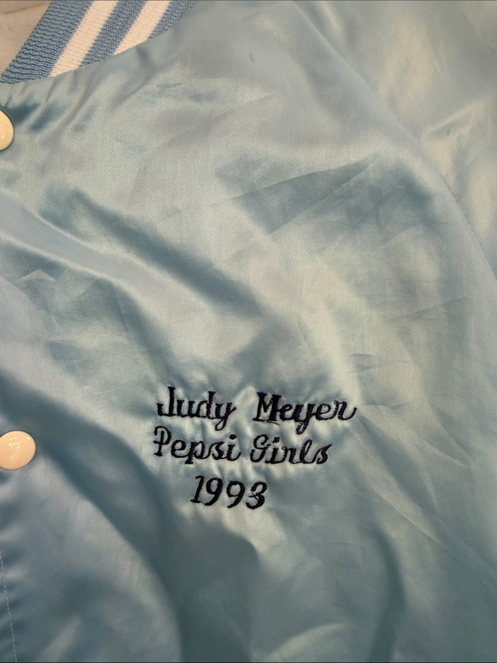 Pepsi Girls fun Light Blue Satin Jacket with White Trim Vintage style - Picture 3 of 9